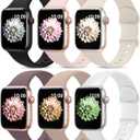 6 Pack Sport Bands Compatible with Apple Watch Band 38mm 40mm 41mm 42mm 44mm 45mm 49mm 46mm,Silicone Waterproof Strap for iWatch Apple Watch Series 11 10 9 Ultra 8 7 6 5 4 3 2 1 SE Women Men (Starlight/Pink Sand/Milk Tea/White/Smoke Violet/Black)
