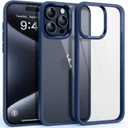 Supdeal Shockproof Clear Case for iPhone 15 Pro, [Not Yellowing] [10FT Military Drop Protection] Hard Clear Back Four Corner Airbags Drop Protection Phone Cover, 6.1 inch, Dark Blue