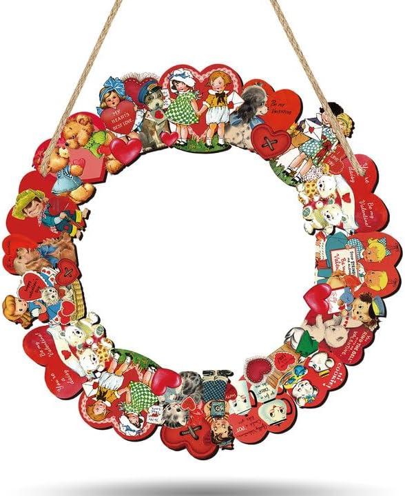 Valentines Day Wreaths for Front Door, Vintage Wooden Valentine's Day Hanging Door Sign Decor Farmhouse Valentine Door Hanger for Wall Window Home Decor