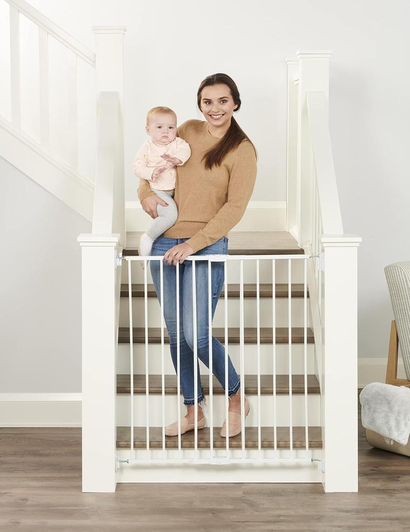 Regalo 2-in-1 Extra Tall Easy Swing Stairway and Hallway Walk Through Baby Gate, White, 24" - 40.5" Wide