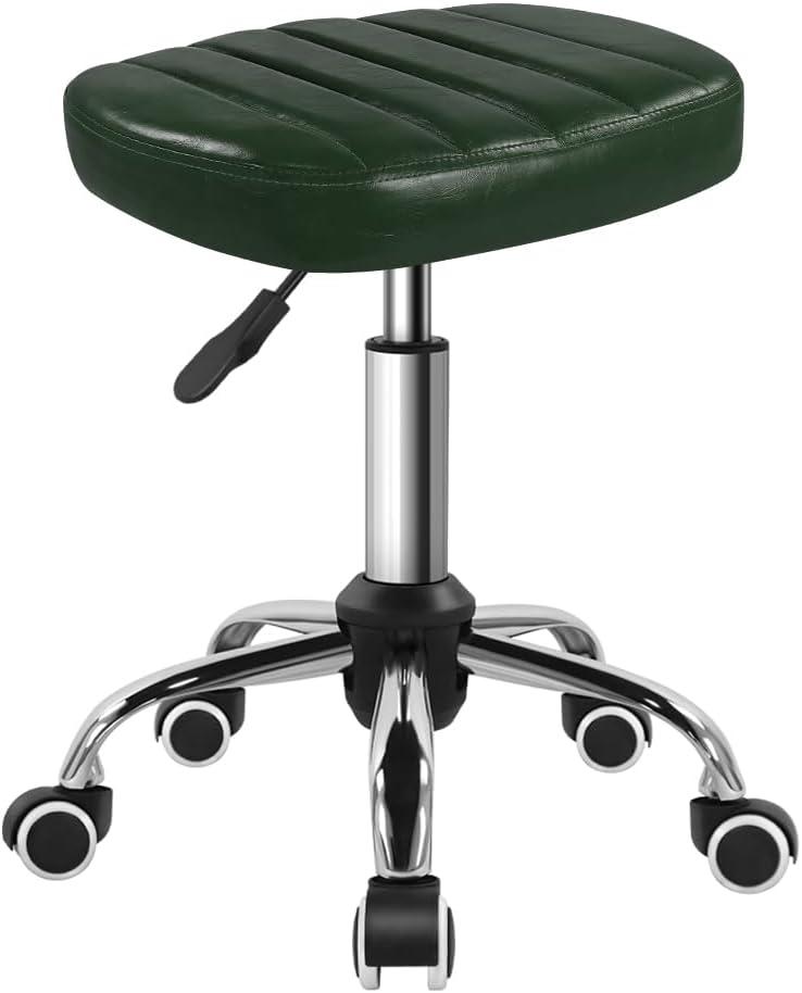 Minimalist Square Swivel Stool with Wheel for Work SPA Shop Massage Height-Adjustable and Cost-Effective Rolling Stool Chair (Green)