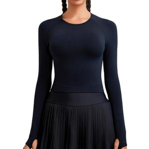 RUNNING GIRL Long Sleeve Workout Tops for Women Soft Crew Neck Basic Tight Cropped Top Casual Seamless Shirt (XL)