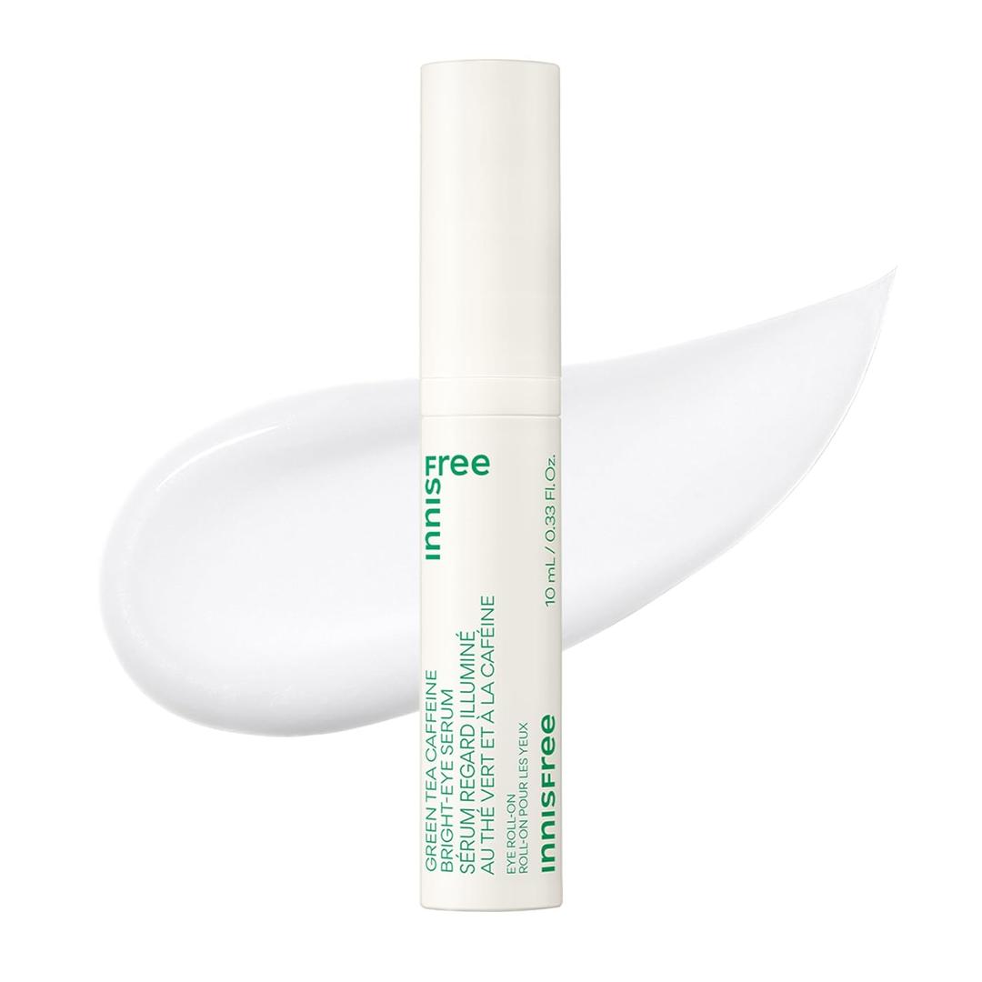 Innisfree Green Tea Caffeine Depuffing Eye Serum with Niacinamide, Cooling Korean Eye Roll-On for Hydration and Brightening