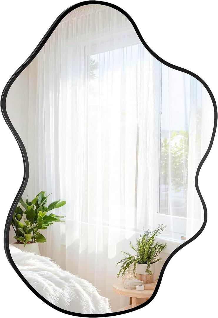 CULER Irregular Black Bathroom Wall Mirror,30 x 40 Inch Asymmetrical Vanity
Modern Tempered Glass Mirror for Bedroom,Living Room,Entryway