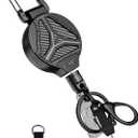 Retractable Keychain Heavy Duty Carabiner Badge Holder Clip with Magnetic,Tactical Id Badge Reel with 32'' Steel Retractable Cord,Key Ring,Lobster Claw Clasp and Phone Tethers