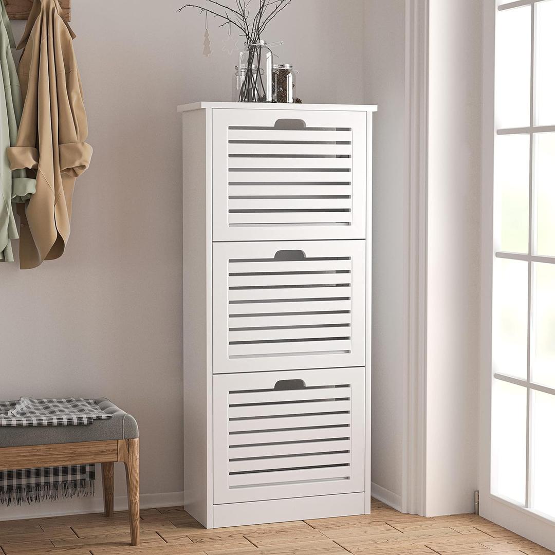 Shoe Storage Cabinet with 3 Flip Drawers, Shoe Cabinet Storage for Entryway, Hidden Narrow Slim Free Standing Shoe Rack Organizer for Hallway