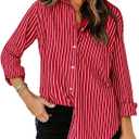 siliteelon Womens Button Down Shirts Cotton Striped Dress Shirt Long Sleeve Collared Office Work Blouses Tops (Red, L)