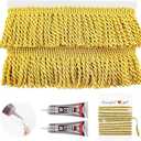 Gold Bullion Fringe Trim, 6 Yards X 2.2 Inch Fringe with B7000 Glue, Tassels Trim for Crafts Sewing by The Yard for Clothing Curtain Sofa