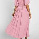 PRETTYGARDEN Summer Dress for Women 2026 Casual Short Sleeve Bow Tie V Neck Ruffle Midi Flowy Dresses (Pink, M)