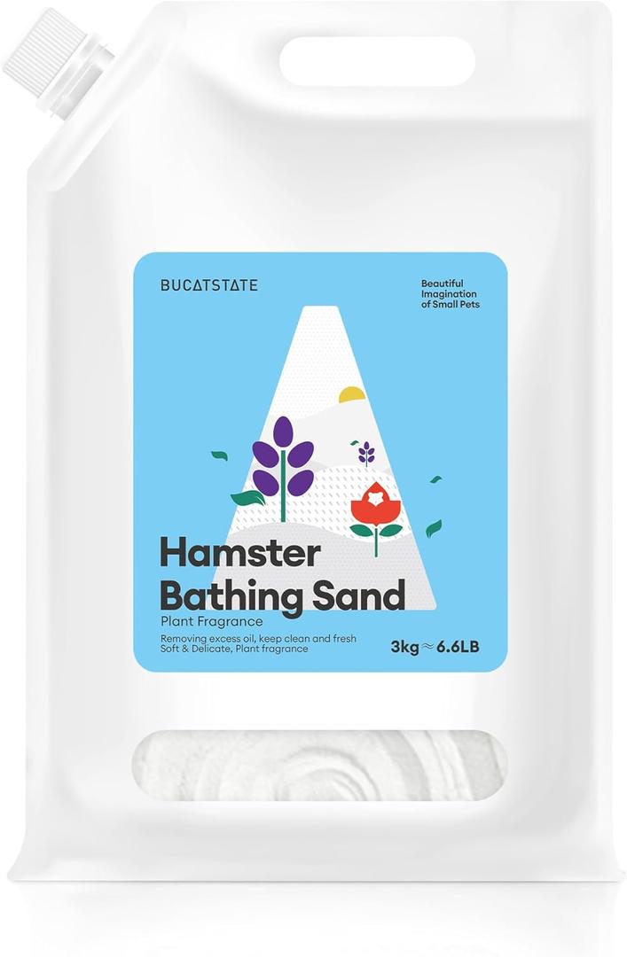 BUCATSTATE Hamster Bath Sand, 6.6 lb Potty Litter Sand | Odor Control | Plant Scented Bathing Sand for Chinchillas Gerbil Mice Degu (Plant Scented) (6.6LB, White Sand)