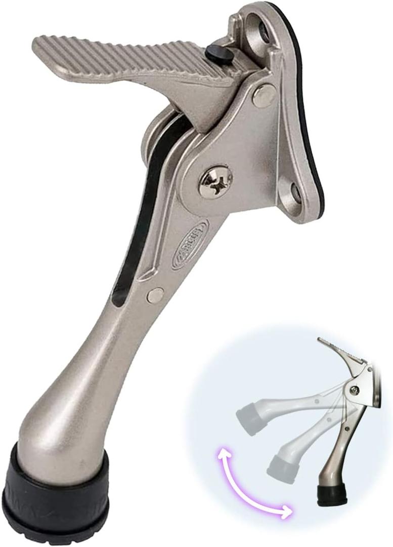 One Touch Kickdown Door Stopper, Door Holder, Heavy Duty Door Stops, Bottom of Door, Height-Adjustable Rubber Tips by HASHI (Satin Nickel 4 inch x 1pack)