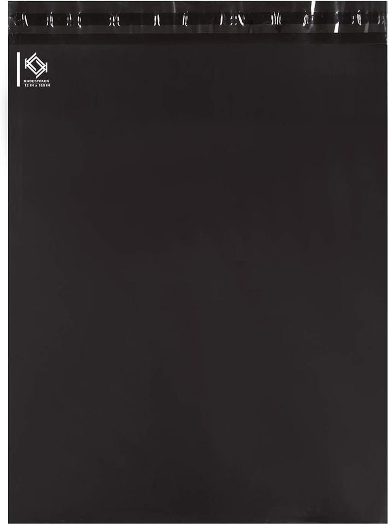 KKBESTPACK 100 Pcs 12x15.5 Poly Mailer Envelopes Shipping Bags Self Adhesive Waterproof Bags (Black), 12 x 15.5