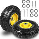 10 Inch Solid Rubber Dolly Tire Wheels, 4.10/3.50-4" Tire and Wheel Flat Free for Garden Carts, 5/8" Bearings, 2.1" Offset Hub for Hand Truck, Gorilla Cart, Wheelbarrow Metal (2 Packs)
