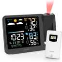 uzoli Projection Alarm Clock Weather Station, WWVB Atomic Projector Clock with Sensor, Adjustable Backlight, Indoor Outdoor Temperature Humidity, Digital Projection Clock for Bedroom Ceiling
