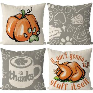 GAGEC Thanksgiving Pillow Covers 18x18 Inch Set of 4 Pumpkins Turkey Throw Pillowcase Thanksgiving Day Fall Autumn Pillowcase for Sofa Couch