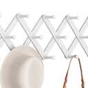 YZSFMZGE Accordion Wall Hanger, Hat Rack for Wall with 14 Coat Hooks, Expandable Hat Hangers Organizer, Vintage Decorative Coat Rack Wall Mount for Purse, Mug (White)