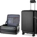Carry-on with Cup Holder & USB Port Carry on Luggage Durable Luggage Suitcase Lightweight Hardside Luggage with TSA lock & Phone Holder 360° double spinner Wheels (K005-Black=20Inch, Small)