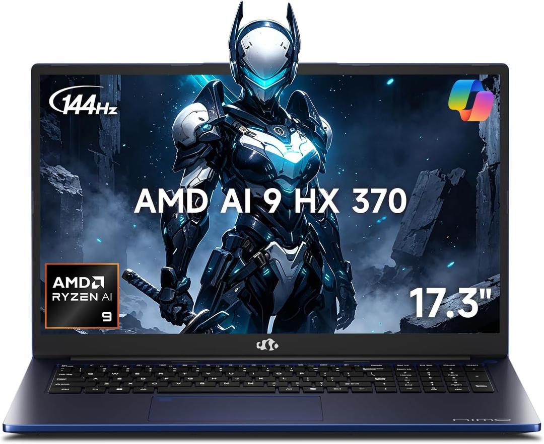 NIMO 17.3" Copilot+ AI Laptop, AMD Ryzen AI 9 HX 370 (Up to 5.1GHz), 32GB DDR5 RAM 1TB SSD, Radeon 890M, 144Hz FHD Display, 100W PD, USB 4.0, Fingerprint