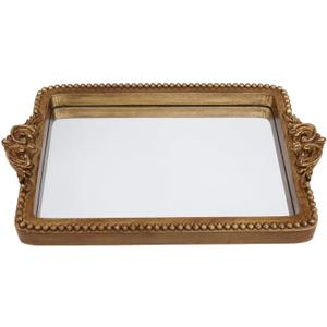 Vintage Gold Tray with Mirror Glass Base | Card Holder for Guests During Occasions and Events or Decorative Home and Vanity Organizer (Gold)