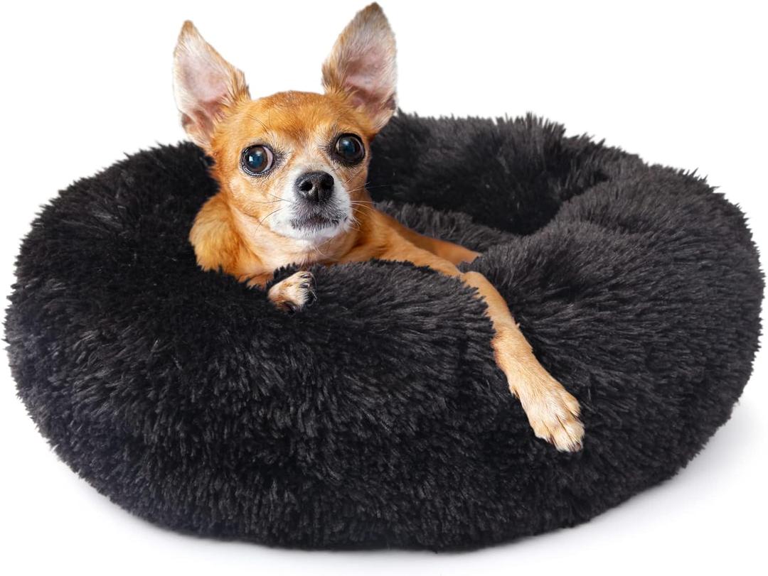 nononfish Puppy Beds for Small Dogs Washable 19" Black Calming and Anxiety Pet Beds Fluffy and Plush Durable Small Dog Bed