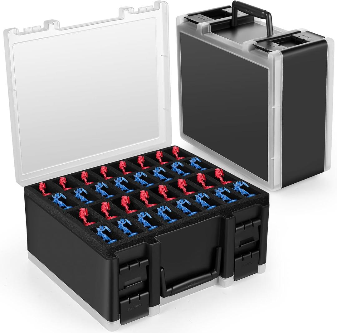 RISOU Sturdy Miniature Figure Storage Carrying Case for Standard Sized Figures - 128 Slot Miniature Figure Box Compatible with 40k,D&D and More.(CASE ONLY) (Black)