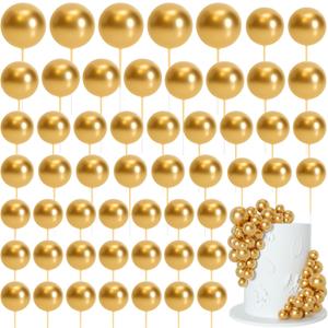 75 Pieces Gold Cake Balls Topper Decorations Foam Cupcake Topper Mini Balloon Cake Topper Balls Cake Picks for Cake Deco Birthday Party Wedding