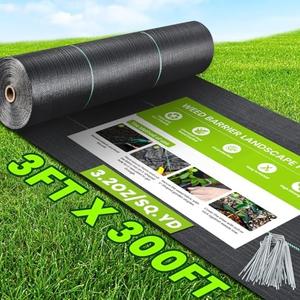PALATALA 3x300FT Weed Barrier Landscape Fabric Heavy Duty, 3.2oz Weed Control Garden Cloth, Block Gardening Ground Cover Mat, Woven Geotextile Fabric for Driveway, Gravel, Greenhouse, Underlayment