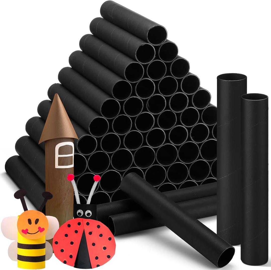 MotiMind 60 Pcs Cardboard Tubes for Craft 2 Size Empty Paper Towel Rolls Cardboard Toilet Paper Tubes Bulk for DIY Projects(Black,1.4 x 10 Inch, 1.6 x 10 Inch)