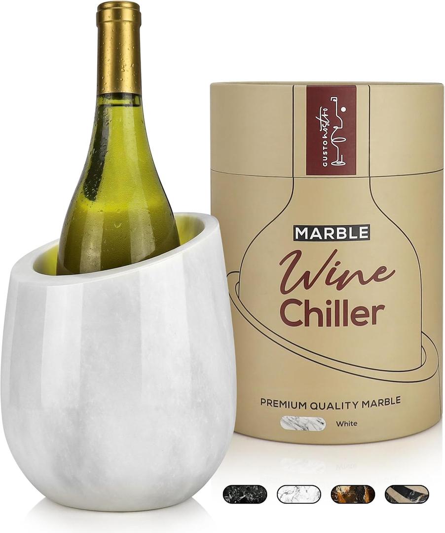 Gusto Nostro Marble Chiller - 750ml Bottle Cooler and Champagne Chiller for Party, Kitchen, Bar Cart Decor to Chill & Keep Bottles Cold with Unique Lovers Gift Box (White)