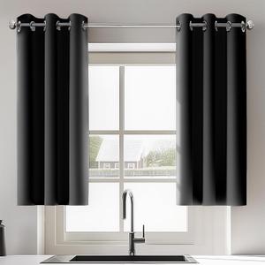 Black Short Bedroom Blackout Curtains for Living Room Bathroom Window Curtains 2 Panel Sets Thermal Insulated Door Curtain 34x36 Inch Grommit Curtains
