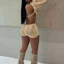 XZLUFNY Women Sexy Knitted Crochet Hollow Backless Long Sleeve Short Playsuit (Green, L)