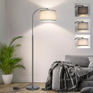 Boncoo Dimmable Floor Lamp, Arc Floor Lamps for Living Room, Stepless Dimmable Standing Lamp with Adjustable Drum Shade, Modern Arched Corner Light for Bedroom, Office, LED Bulb Included (Gray)