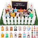 Blueweenly 54 Pcs Adopt a Jungle Animal Theme Party Favor Include 14 Forest Mini Safari Stuffed Animal 15 Hats 14 DIY House Box 1 Mini Chalkboard 10 Fence, Adoption Pet Jungle Birthday Party Supplies