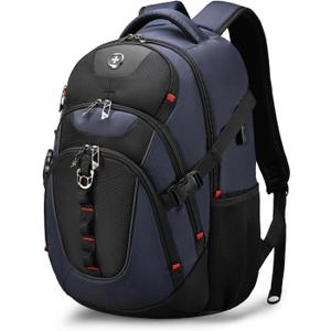 Swissdigital Design Laptop Backpack, Travel Backpack with USB Charging Port Fits 15.6 inches Computer, 31L College School Bookbag for Men, Blue/Black | SD803-12
