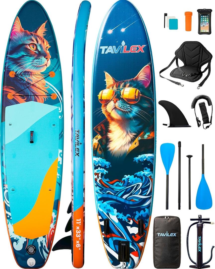 Inflatable Stand Up Paddle Board with Seat, 11' x 33" x 6" Ultra-Wide 2-in-1 SUP Board for Adults, Stable Blow Up Paddleboard Kit with Dual-Blade Paddle