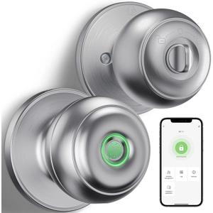 GeekTale Fingerprint Door Knob Lock for Bedroom Basement Garage Office with App, Smart Knob,Biometric Thumbprint Fingerprint Door Lock, Entry Private Passage Mode 3in1