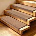 Bullnose Carpet Stair Treads TPE Self Adhesive Stair Treads for Wooden Steps, 30"X9.5" Non Slip Carpet, Step Covers for Stairs for Kid Elder and Dog (Light Coffee, 14 PCS)
