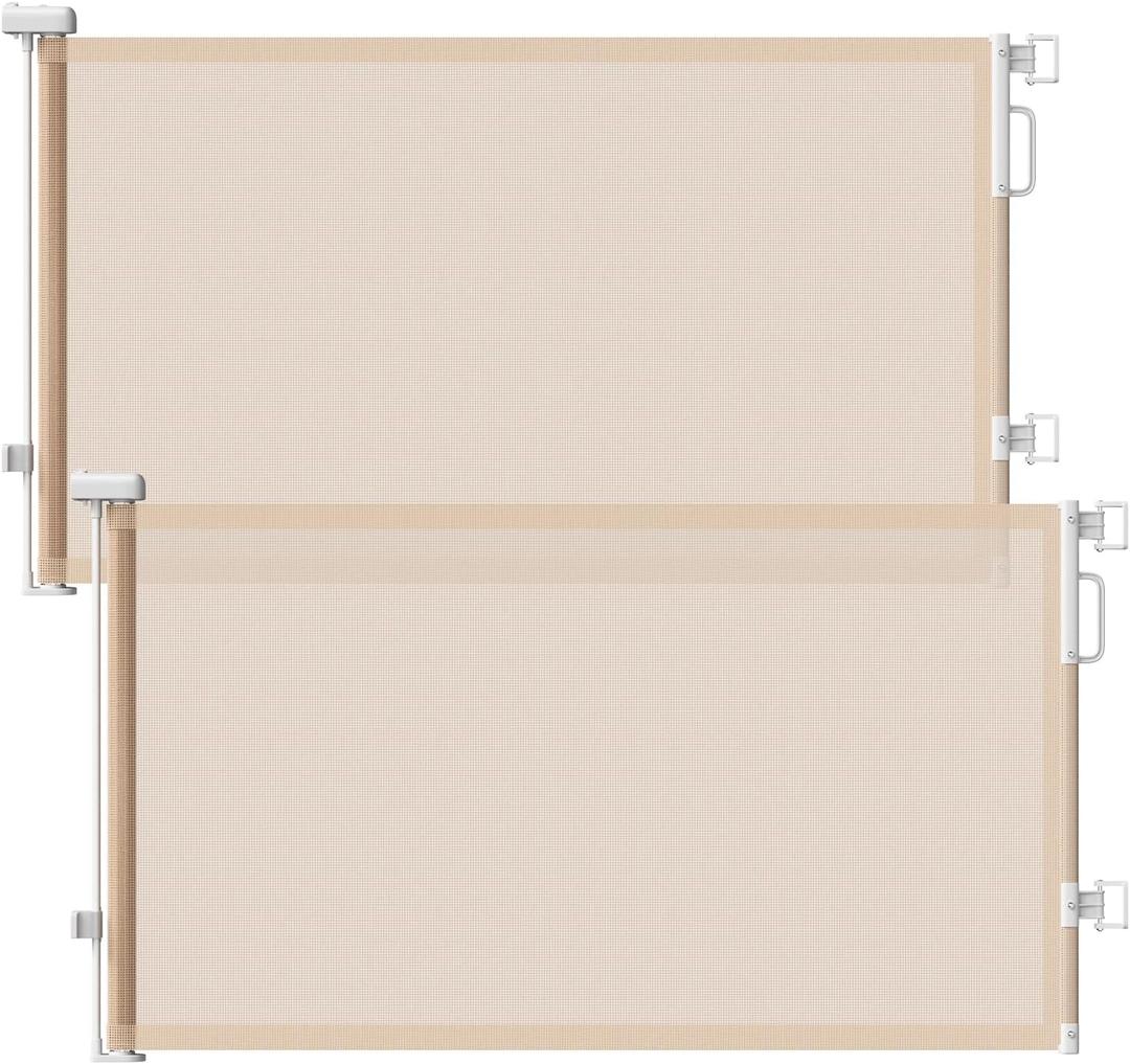 2Pack Retractable Baby Gates for Stairs, 58" Extra Wide Mesh Dog Gate for Doorways, Home Saftey Gate for Child Toddler Pet, Indoor and Outdoor Use, Easy Install, 34" Height, Beige