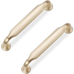 10 Pack 3-3/4 Inch Cabinet Pulls Brushed Brass Kitchen Cabinet Handles Zinc Alloy Drawer Pulls Solid Cabinet Hardware