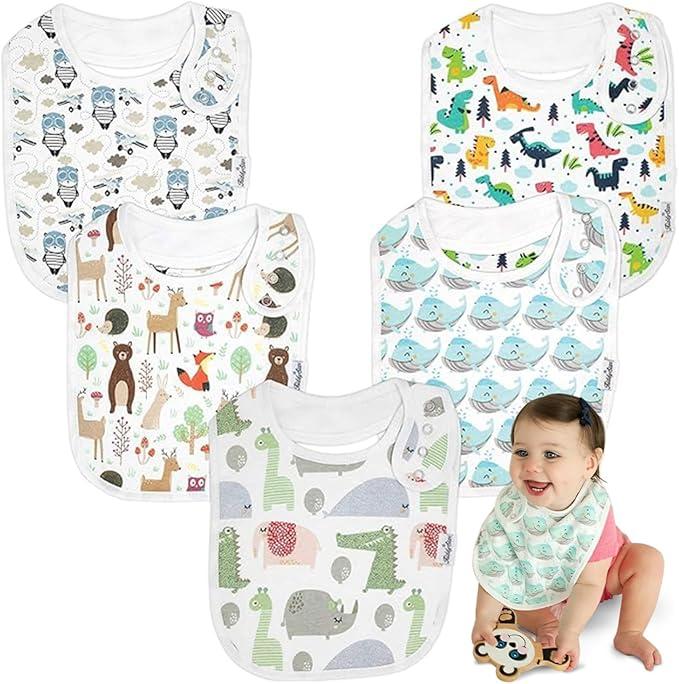 Drool Bibs for Babies – Organic, Unisex, Soft Absorbent Teething Bibs with Adjustable Snaps