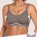 2 x VRVOCIE Wireless Bras for Women No Underwire Crossover V Mesh Seamless Supportive Bralettes Full Coverage Everyday Bra, Grey Small (Brown)