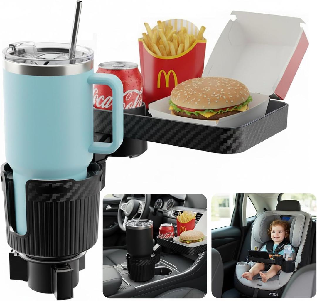 Car Cup Holder Tray, 3 in 1 Cup Holder Expander Adapter for Car, 360 Rotating Detachable 11" Car Food Tray Table for Eating, Road Trip Essentials Fits Yeti, Hydro Flask 16-46 oz, OtterVerz 11