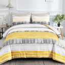 Dintszyayue 7 Piece Yellow Stripe Gradient Comforter Set Queen,Mustard Yellow and Grey Bed in a Bag Patchwork Bedding Set with Sheets,Pillowcases & Shams Reversible Soft Microfiber Comforter