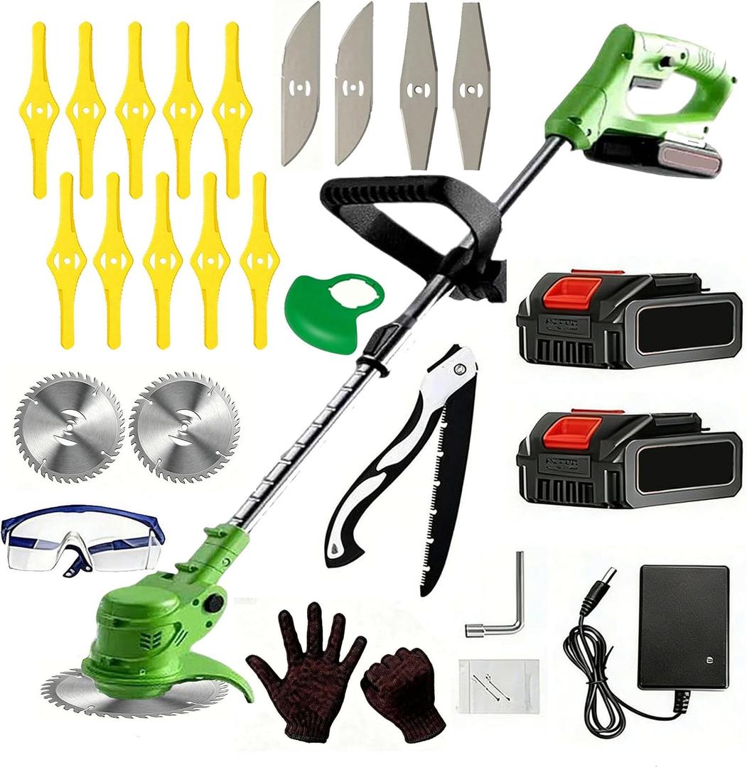 Weed Wacker, Electric Weed Wacker Brush Cutter with 2 X 21V Battery and Charger 3-in-1 Grass Cutter with 90 Adjustable Head Cordless Weed Wacker Weed Wacker for Gardens, Park, Lawns.