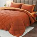 MUXHOMO 7 Pieces King Comforter Set, Reversible Bed in a Bag King Size, All Season Bedding Set with Comforter, Flat Sheet, Fitted Sheet, Pillowcases & Shams, Burnt Orange & Camel (King (104"x90"))