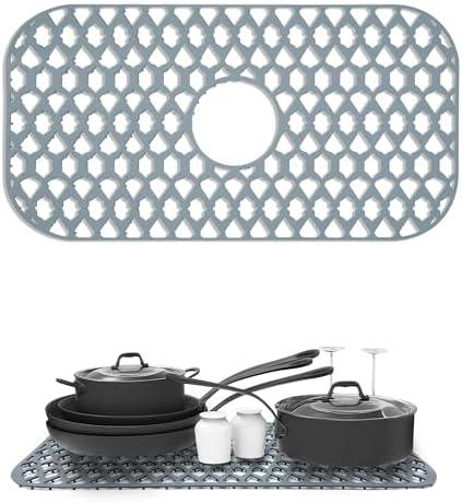 Sink Protectors for Kitchen Sink 13x11 &16x12 & 18x16 & 19x14 & 21x16 & 22x13 & 24x13 & 25x16 & 26x14 & 28x14 & 30x16, Silicone Sink Mat Grid (24"x13", Center Drain)