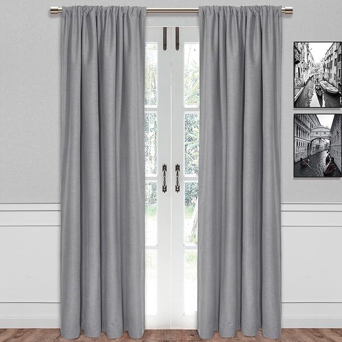 SUN+BLK Bradley Total Blackout Curtain Textured Thermal Insulated 1 Panel with Rod Pocket, Grey, 52x84, Wide Width