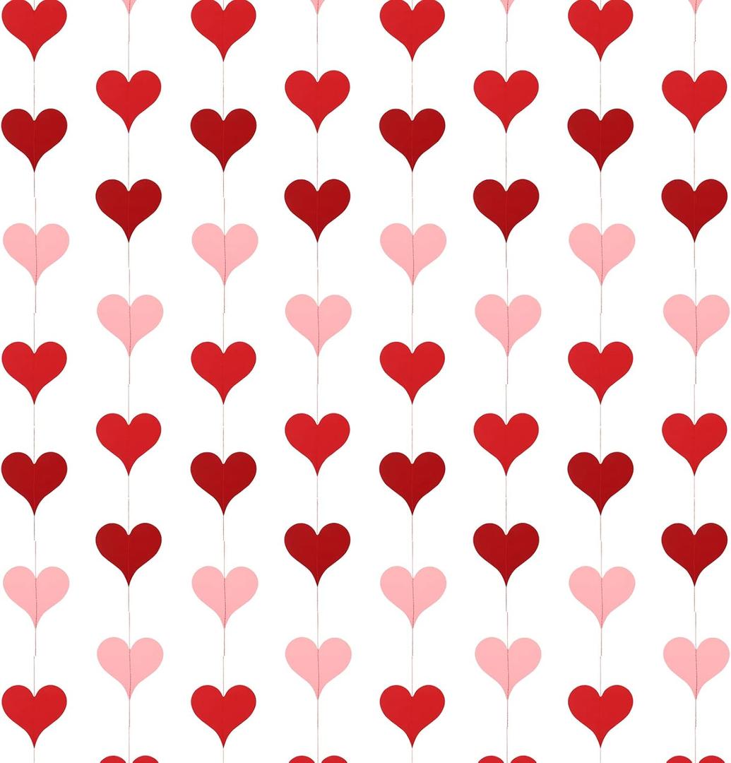 Marspark 72 Pcs Heart Garland Banner for Valentines Decorations Red Pink Heart Garland for Valentines Day Party Decor Wedding Engagement Bachelorette Home Outdoor Indoor Hearts Hanging Decorations