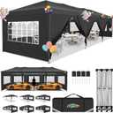 COBIZI 10x30 Pop Up Canopy Tent, 10x30 Outdoor Party Tent with 8 Removable Sidewalls, UPF 50+ Waterproof Portable Canopy for Parties, Commercial, Event with Carry Bag and 4 Sandbags (Black, 10'x30')