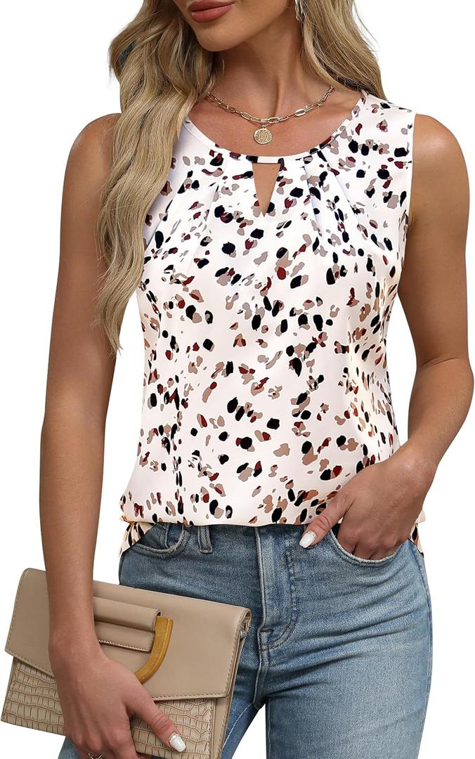 Blooming Jelly Womens Summer Tank Top Sleeveless Business Casual Outfits 2025 Basic Loose Dressy Work Shirt (X-Large, Beige Floral)